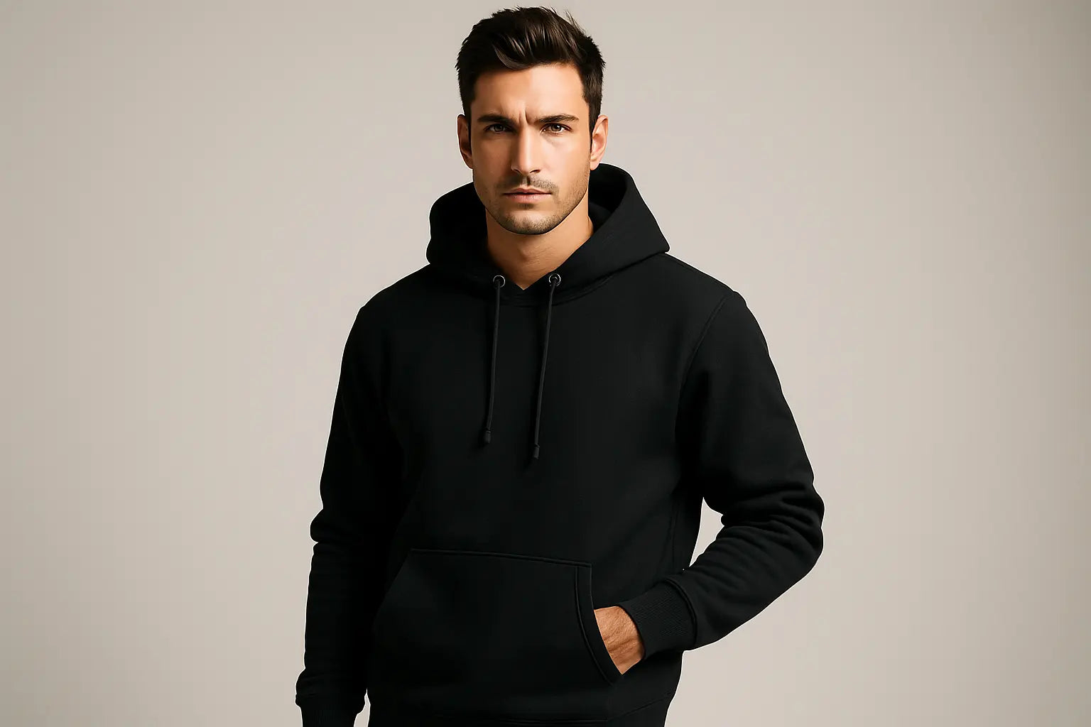 Please make a Male Model with Black Color Hoodie 