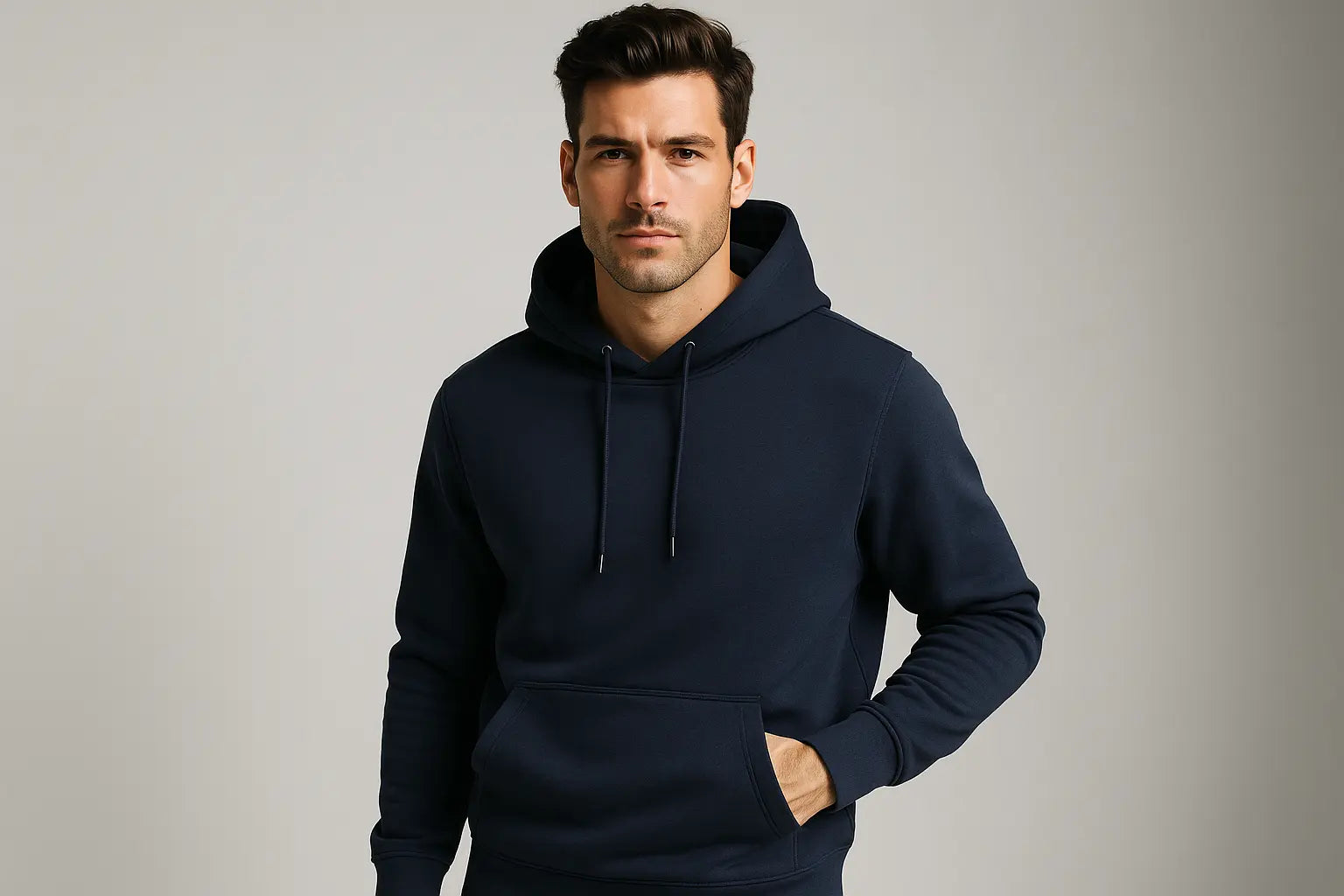 Please Make a Male Model with Navy Color Hoodie