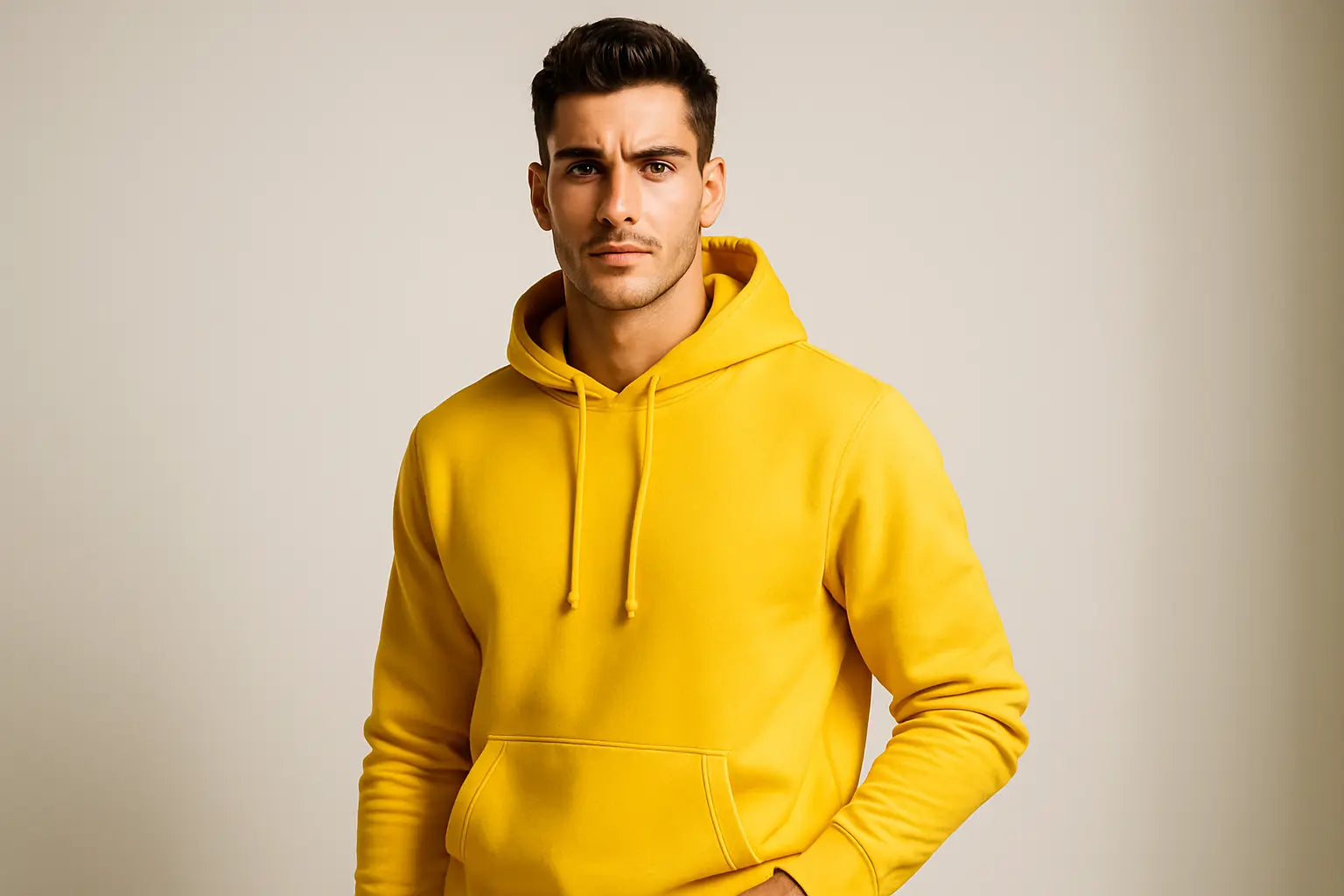 Please make a Male Model with Yellow Hoodie